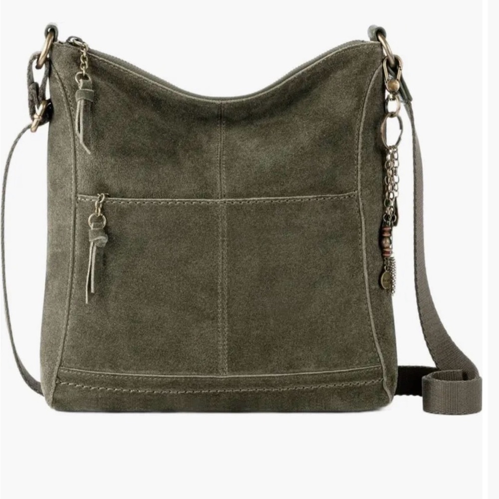 The Sak Lucia Crossbody in Moss / Olive Green Suede Leather Bag like new